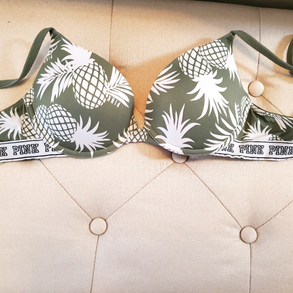 Green & White Pineapple PINK bra